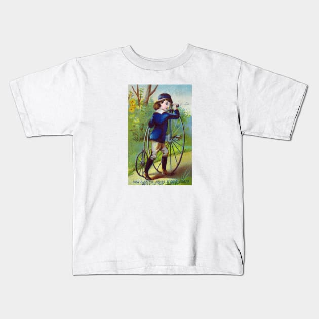 19th Boy and his Bike Kids T-Shirt by historicimage